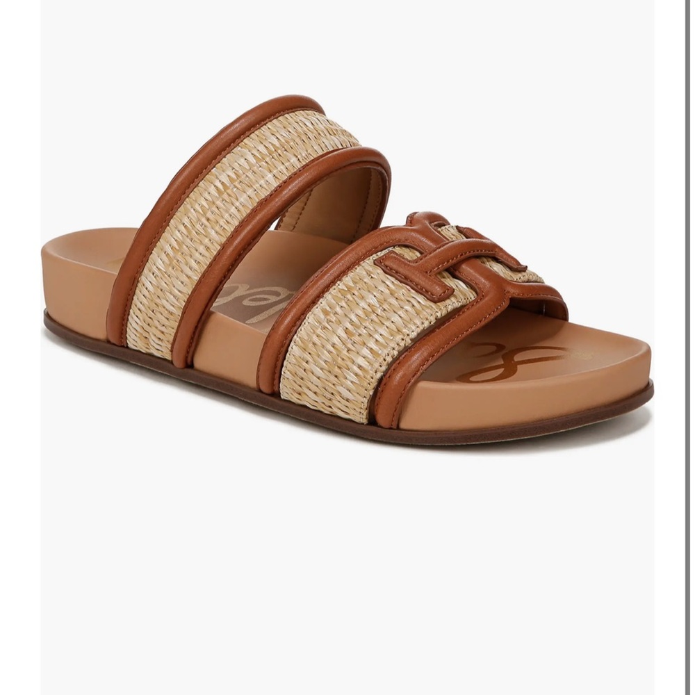 Sam Edelman Straw Slide Sandals in Tan